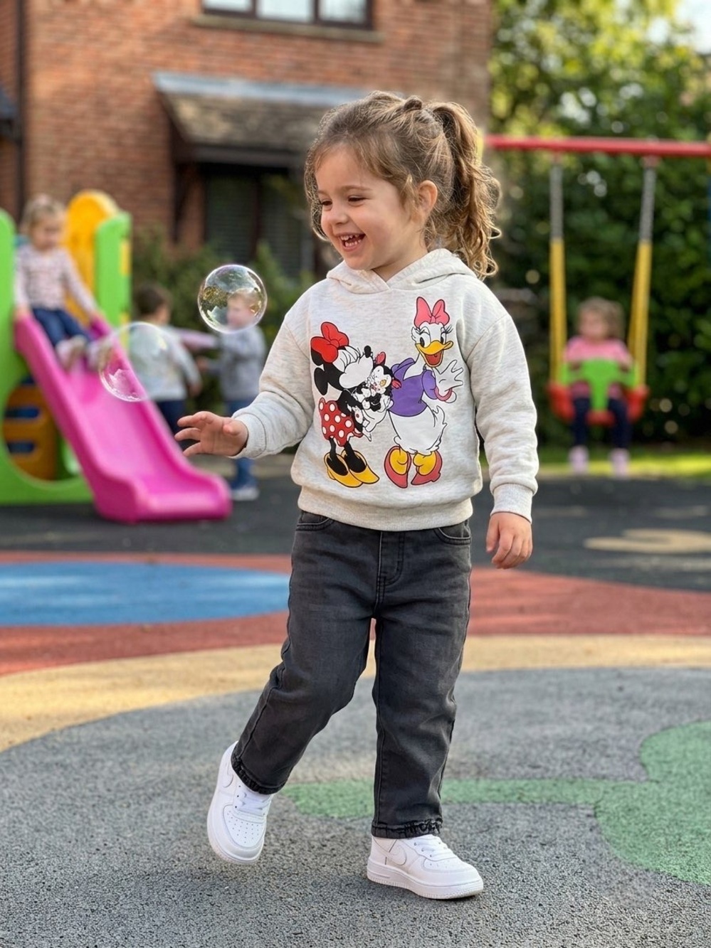 Primark Disney Minnie Mouse Daisy Duck Toddler Hoodie Gray Sweatshirt Size 4 5T